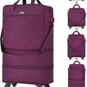 Hanke Suitcases with Wheels Expandable Foldable Luggage Bag Suitcase Collapsible Rolling Travel Bag Duffel Bag for Men Women Lightweight Suitcases without Telescoping Handle, Purple