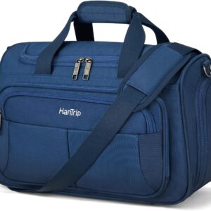HanTrip Carry on Duffel Bag Foldable Duffle Bags for Travel, Under Seat Personal Item Bags for Airplanes, Weekender Overnight Mens Travel Tote Bag for Women Small Softside Carry on Luggage (Blue)
