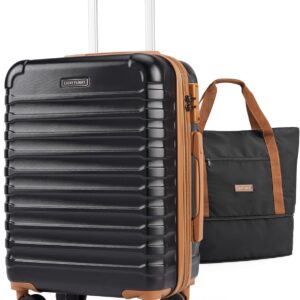 LIGHT FLIGHT Luggage Sets, Carry On Luggage 22x14x9 Airline Approved, Carry On Travel Bag Suitcases with Wheels, Expandable Hardside Lightweight Rolling with TSA Lock 2-Piece Set (DB/20),Black/Brown