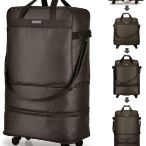 Hanke Suitcases with Wheels Expandable Foldable Luggage Bag Suitcase Collapsible Rolling Travel Bag Duffel Bag for Men Women Lightweight Suitcases without Telescoping Handle, Coffee