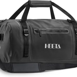 HEETA Waterproof Motorcycle Dry Bag, Waterproof Duffel Luggage Travel Bags with Zippered Closure & Pocket, Shoulder Straps, Large Space for Motorcycling Camping Commuting Boating (Black, 50L)