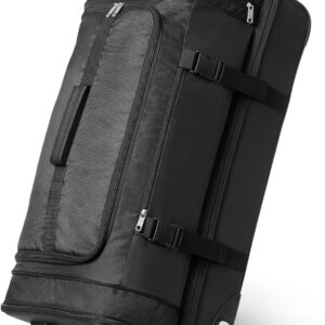 Amazon Essentials Lightweight Carry-on Duffel with Shoe Compartment, Waterproof Exterior, Wheels and Handle