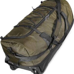 110L Expandable to 140L 32” Foldable Oxford Soft-Sided Rolling Duffle Bag with 2 Heavy-Duty Wheels,3 Large Compartments,Adjustable Shoulder Strap and Attached Organizer Pouch,Green