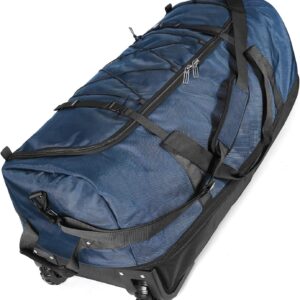 110L Expandable to 140L 32” Foldable Oxford Soft-Sided Rolling Duffle Bag with 2 Heavy-Duty Wheels,3 Large Compartments,Adjustable Shoulder Strap and Attached Organizer Pouch,Navy Blue