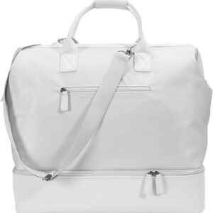 NOBL Travel Weekender Bag for Women & Men, Large Duffel Carry-On Tote with Trolley Sleeve, Separate Shoe Compartment & Laptop Pocket, Leather Overnight Bag for Airplane, Gym, Road Trips - Ivory