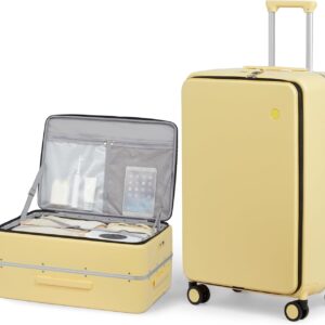 mixi 26 Inch Large Checked Luggage PC Hard Shell Suitcase Top Opening Aluminum Frame Travel Suitcases with Wheels, Lark Yellow