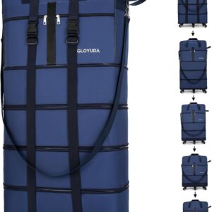 130L Expandable Luggage, 43 Inch Suitcase with Wheels, Collapsible Luggage with Wheels, Rolling Duffle Bag with Wheels, Foldable Suitcase with a Handle Wrap Shoe Bag Shoulder Strap (Blue)