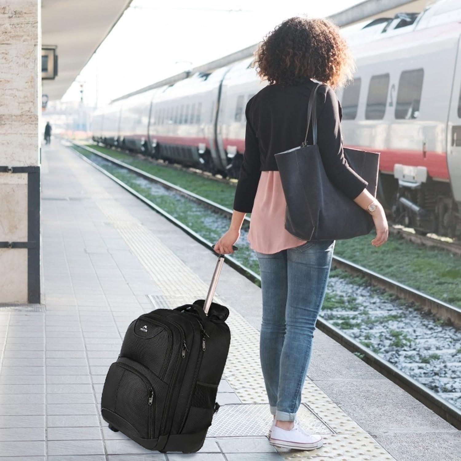 MATEIN Rolling Backpack, 17 inch Water Resistant Wheeled Laptop Backpack, Carry on Luggage Business Bag, Overnight College Computer Bag Trolley Suitcase for Men Women Adults to Travel, Black - Image 9
