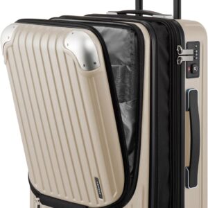 LEVEL8 Grace Carry on Luggage with Front Compartment, 20 Inch Expandable Hardside Suitcases with Wheels, Abs+Pc Harshell Spinner Luggages with Tsa Lock, Travel Bag for Women Men, Champagne