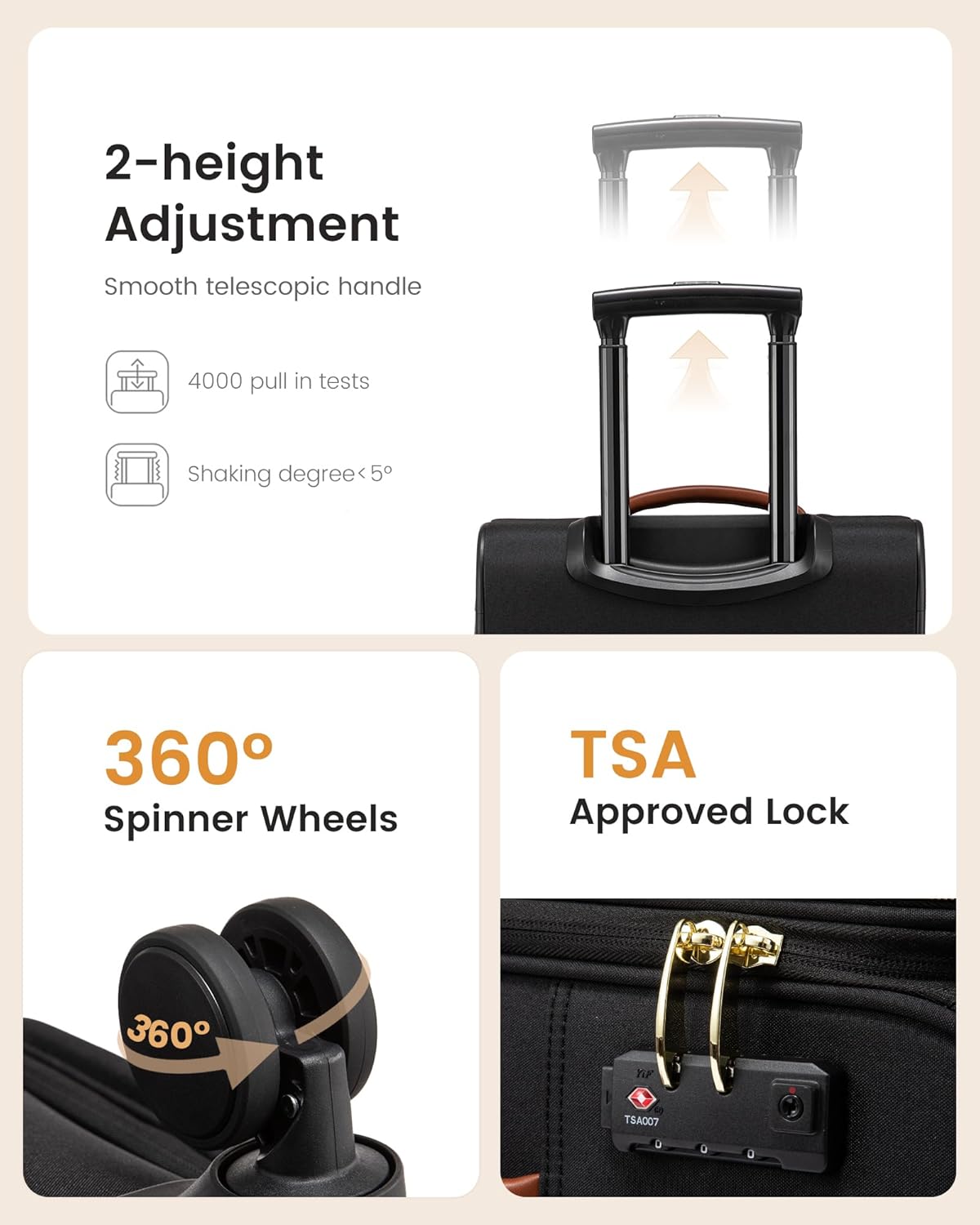 LOVEVOOK Carry on Luggage 22x14x9 Airline Approved, 22 Inch Large Rolling Suitcase with Garment Bag & Spinner Wheels, 49L Lightweight Underseat Carryon Luggage for Women Men Travel with TSA Lock - Image 5