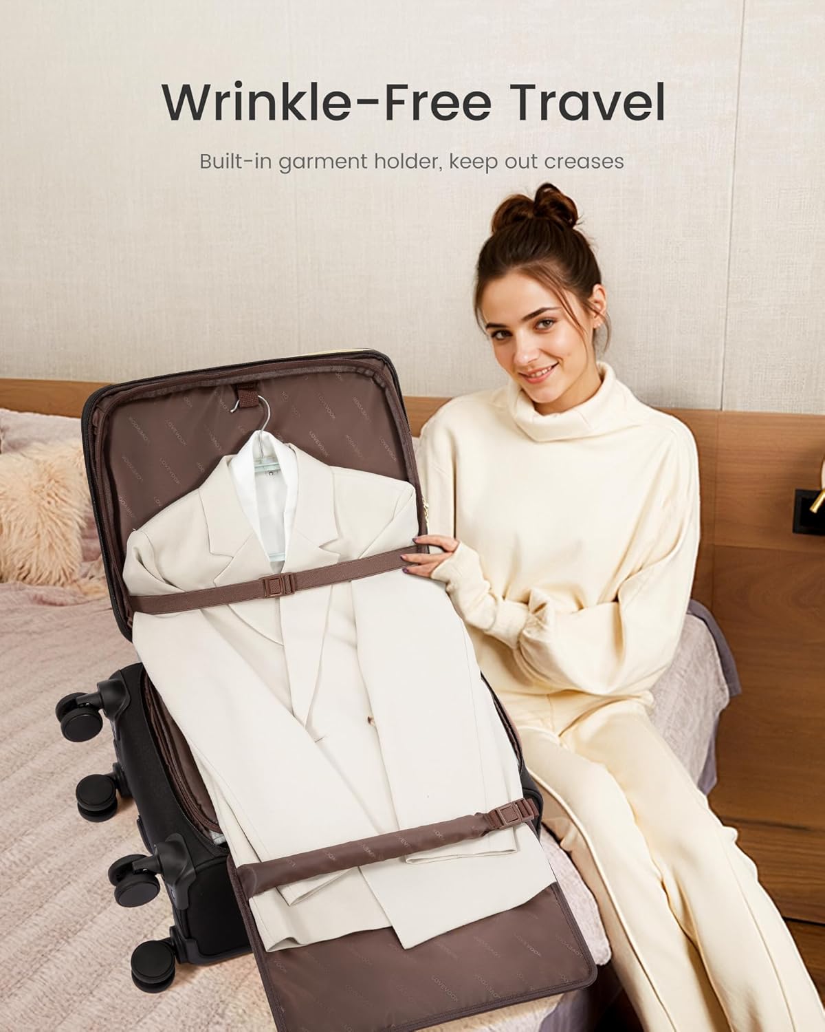 LOVEVOOK Carry on Luggage 22x14x9 Airline Approved, 22 Inch Large Rolling Suitcase with Garment Bag & Spinner Wheels, 49L Lightweight Underseat Carryon Luggage for Women Men Travel with TSA Lock - Image 3
