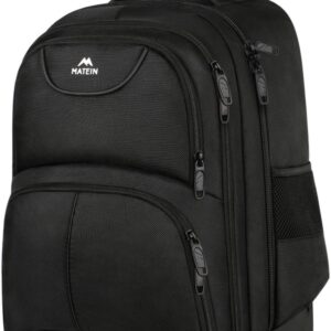 MATEIN Rolling Backpack, 17 inch Water Resistant Wheeled Laptop Backpack, Carry on Luggage Business Bag, Overnight College Computer Bag Trolley Suitcase for Men Women Adults to Travel, Black