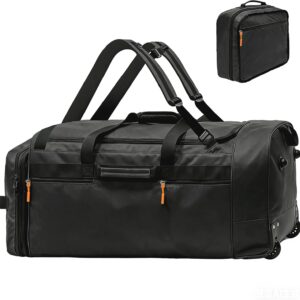 Rolling Duffle Bag for Travel with 3 Wheels, 28" 110L-120L Large Waterproof Wheeled Duffel, Expandable Fold-Up Travel Duffel Bag, No-Sag Design Lightweight Soft Bag for Men Women, Black