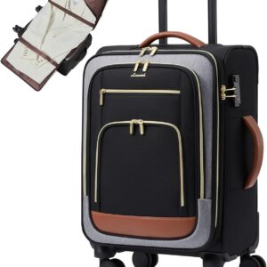 LOVEVOOK Carry on Luggage 22x14x9 Airline Approved, 22 Inch Large Rolling Suitcase with Garment Bag & Spinner Wheels, 49L Lightweight Underseat Carryon Luggage for Women Men Travel with TSA Lock