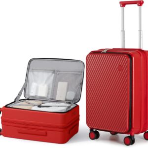 mixi 20 Inch Expandable Carry On Luggage PC Hard Shell Suitcase Top Opening Rolling Travel Suitcases with Spinner Wheels & TSA Lock, Red