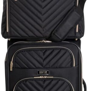 Kenneth Cole REACTION Chelsea 2-Piece Bundle - 20" Chevron Expandable 8-Wheel Carry-On Suitcase & Matching 15" Laptop Tote Bag, Black